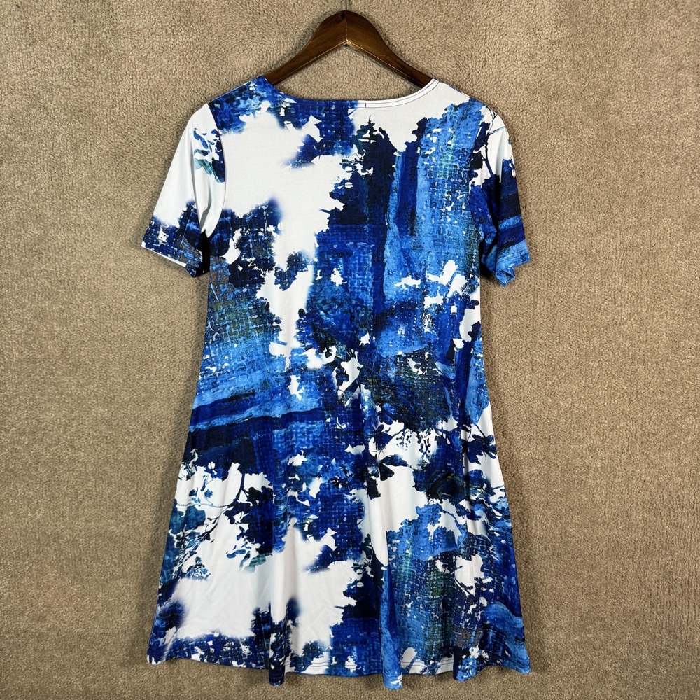Sympli‎ T Shirt Dress Womens 4 Blue Abstract Print Short Sleeve Swing Pockets - Picture 9 of 10